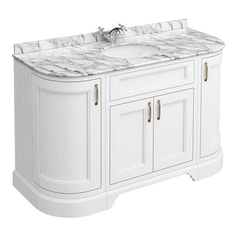 Chatsworth White 1335mm Curved Vanity Unit With White Marble Basin Top