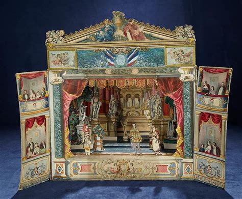 Mid 1800s French Miniature Theatre With Hand Painted Scenes At The