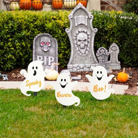 Glitzhome 15 In H Halloween Wooden Ghost Yard Stake Set Of 3