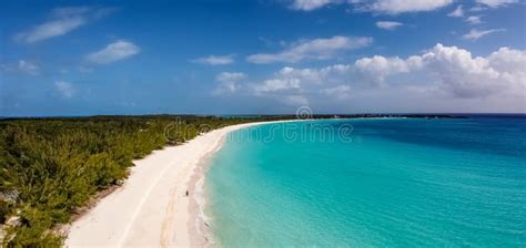 Aerial View Of Sandy Beach On Half Moon Cay Island Stock Photo Image