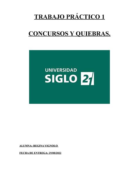 Tp 1 Concursos Y Quiebras 2 Trabajo PrÁctico 1 Concursos Y Quiebras