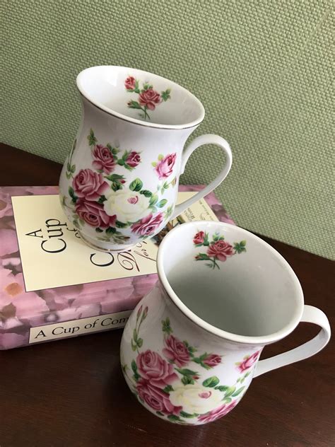 Vintage Mugs With Roses Fine China Mug Set Porcelain Rose Mugs Pink