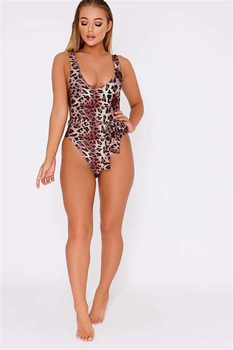 Billie Faiers Leopard Print High Leg Swimsuit In The Style