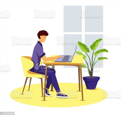Ilustración De Hombre Estudiando O Trabajando En Casa Y Más Vectores