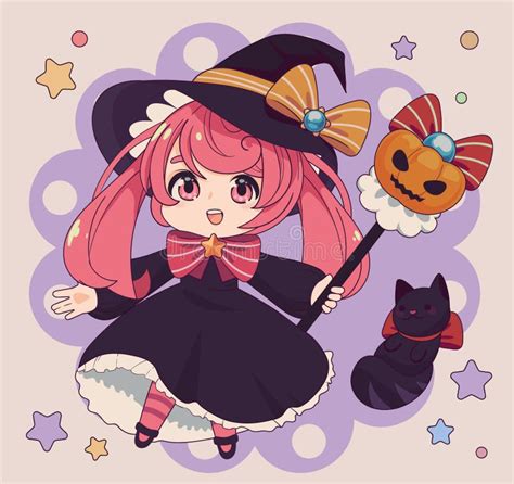 Anime Chibi Girls Halloween Stock Vector Illustration Of Moon Design