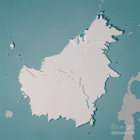 Borneo Island Map Administrative Divisions 3d Render Digital Art By