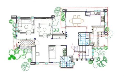 2bhk Bungalow Design Furniture Layout Autocad Drawing Plan Cadbull