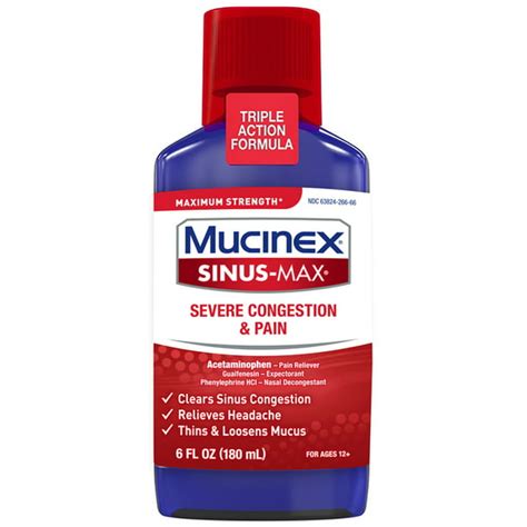 Mucinex Sinus Max Maximum Strength Severe Congestion And Pain Liquid 6 Fl Oz