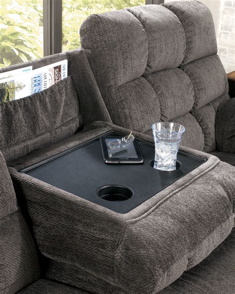 Acieona Slate Reclining Sofa With Drop Down Table From Ashley 5830089
