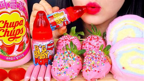 Asmr Pink Chocolate Strawberry Baby Bottle Pop Gummy Jelly Cotton