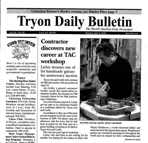 Tryon Daily Bulletin Lichty Guitars In The News Lichty Guitars