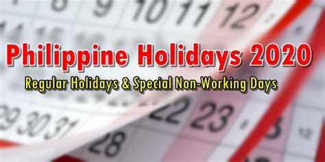 Philippine Holidays 2020 Regular Holidays And Special Non Working Days