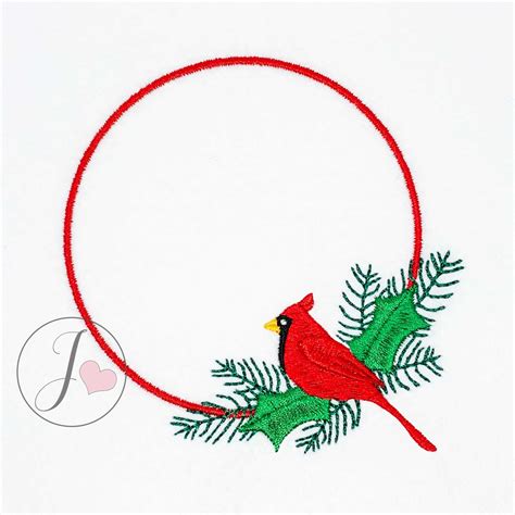 Cardinal Bird Wreath Embroidery Design Wreath Embroidery Etsy
