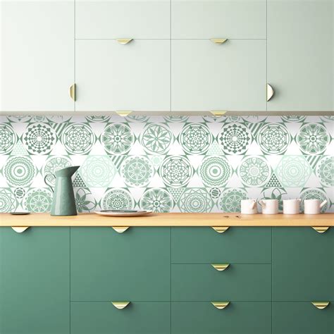 Moroccan Inspired Tile Wallpaper In 2020 Green Backsplash Tile