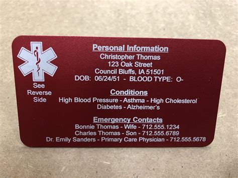 Medical Alert Card Medical Id Card Id Tag Personalized Etsy Medical