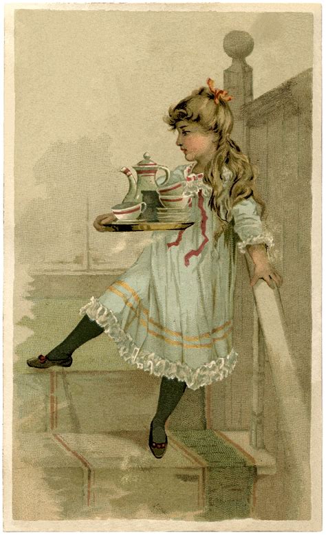 Lovely Vintage Tea Set Girl Image The Graphics Fairy