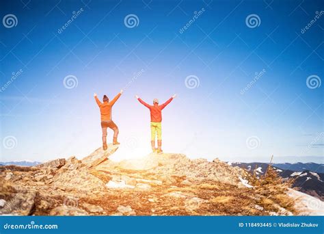 Two Climbers On Top Stock Image Image Of Altitude 118493445