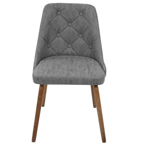 Grey velvet seat with stitched button detail. Lumisource Giovanni Mid-Century Grey Modern Button Tufted Dining Chair Faux Leather-CH-GIOV WL ...