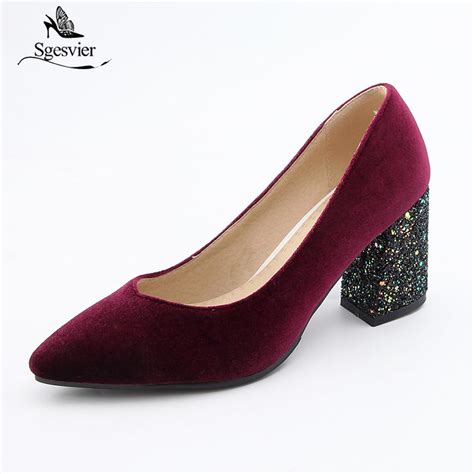 Sgesvier Plus Size 32 46 Sexy High Heel Shoes Women Flock Pointed Toe