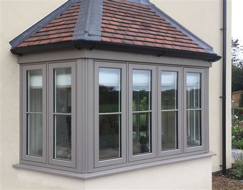 Flush Frame Bay Window In A Warm Grey Coloured Windows And Doors In