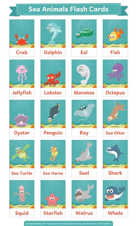 Printable Sea Animals Flash Cards