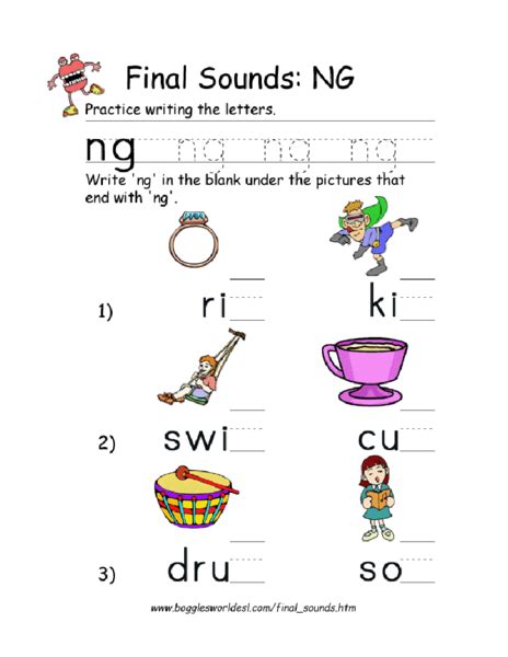 Final Sounds Ng Worksheet For Kindergarten 2nd Grade Lesson Planet