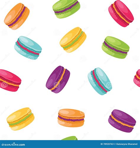 Colorful Macaroons Seamless Pattern On White Background Stock Vector