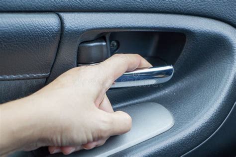 Hand Open The Car Door From Inside Stock Photo Image Of Close