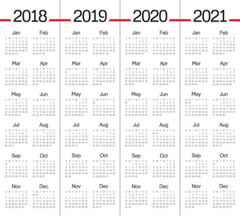 Year 2018 2019 2020 2021 2022 Calendar Vector — Stock Vector