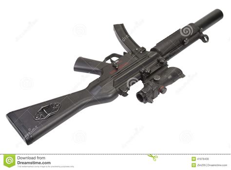 Uzi Submachine Gun With Silencer Isolated On White Background Royalty