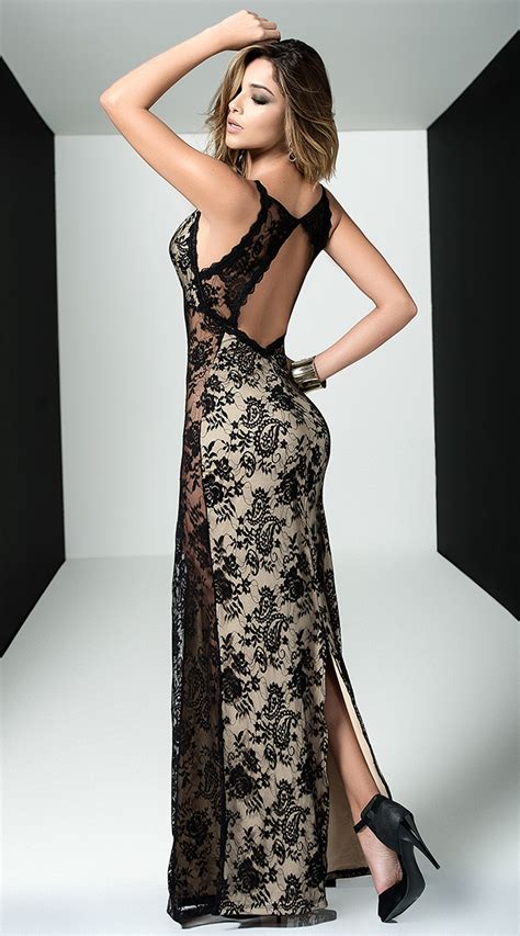 Seductive Lace Gown Black And Nude Gown Yandy Com