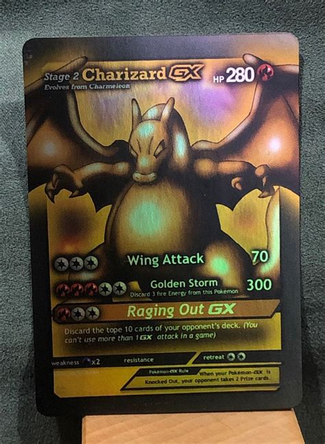 Custom Pokémon Card Golden Charizard Full Art Gx Etsy