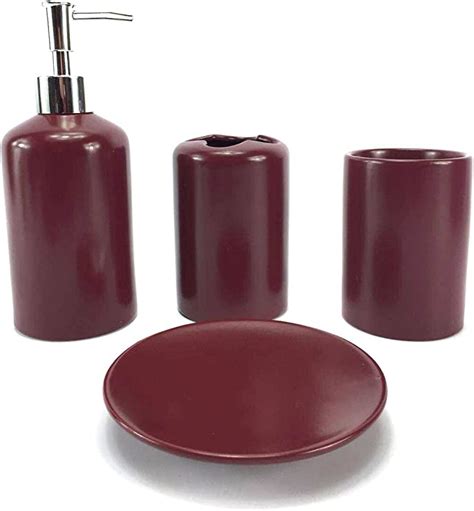 Wpm 4 Piece Ceramic Bathroom Accessories Set Burgundy