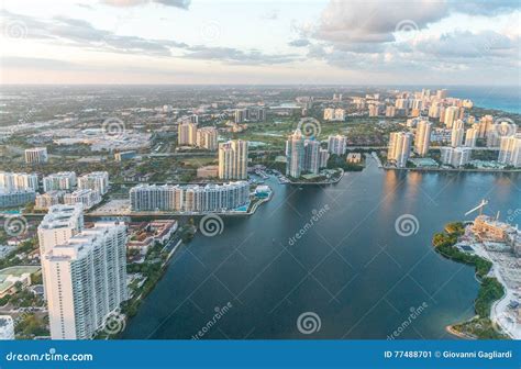 Miami Beach Coastline Aerial View At Dusk Stock Image Image Of