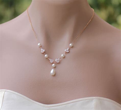 Rose Gold Bridal Necklace Rose Gold Crystal And Pearl Necklace Gold And