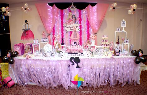 Backdrop And Cakecandy Table For A Barbie Themed 3rd Birthday Party