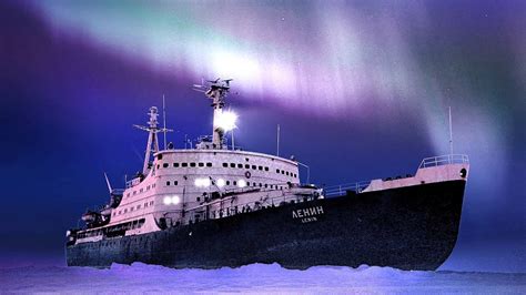 Обои Ship Icebreaker Northern Lights Snow Ice Lenin на рабочий стол