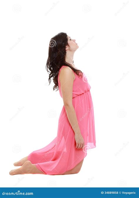 Young Woman Praying On Her Knees Looking Upwarts Stock Photo Image Of