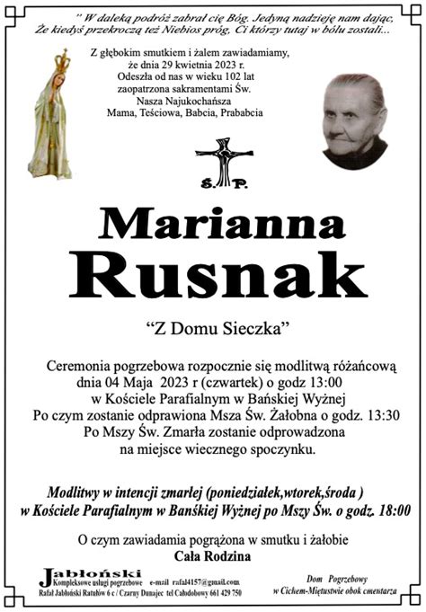 Marianna Rusnak Nekrologi Podhale24 Pl