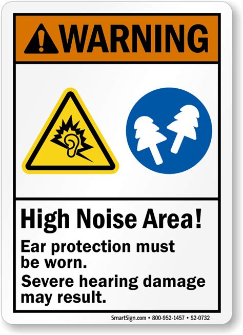 Warning High Noise Area Ear Protection Must Be Worn Sign