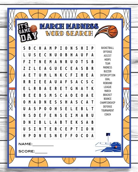 Final Four March Madness Party Game Word Search College Basketball