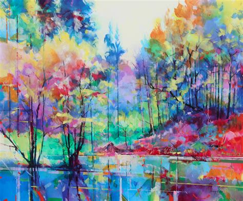Meadowcliff Pond Acrylic On Canvas Semi Abstract Landscape Painting