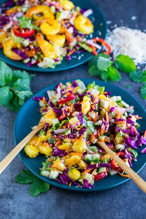 This chopped thai shrimp salad is loaded with veggies and tossed with a homemade garlic lime herb dressing. Thai Chopped Salad with Lemongrass Ginger Shrimp