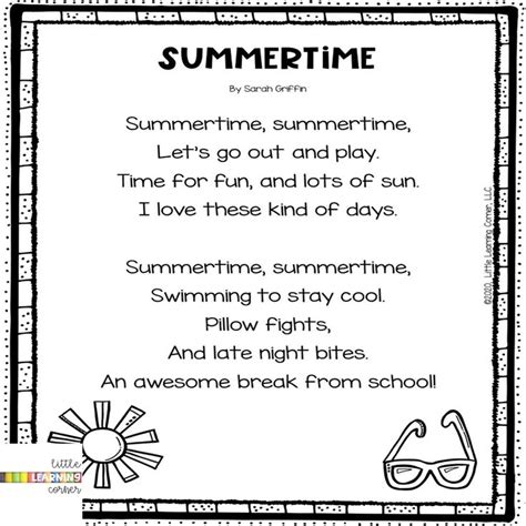 15 Fun Summer Poems For Kids Summer Poems Kids Poems Rhyming Poems