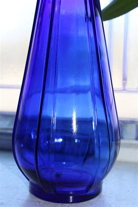 Art Deco Cobalt Blue Glass Large Ribbed Vase Vintage S Free Nude
