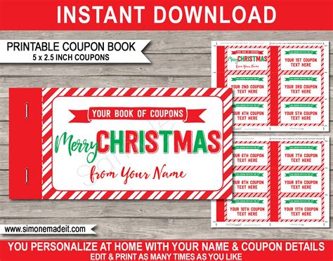 Printable Christmas Coupon Book Template Last Minute Etsy