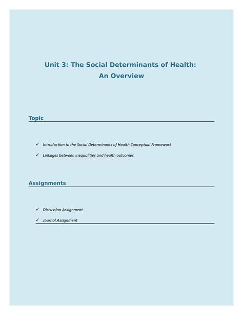 Hs 2711 Unit 3 Assignments Unit 3 The Social Determinants Of Health