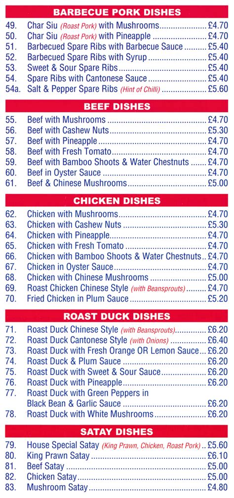 Menu For Classic Canton Chinese Food Takeaway In Somercotes