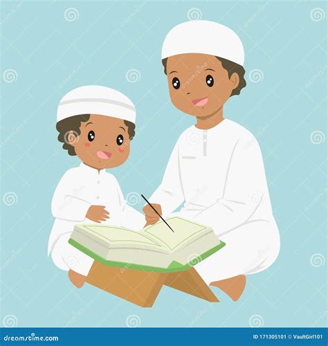 Muslim African American Boy Reading Quran Vector Stock Vector