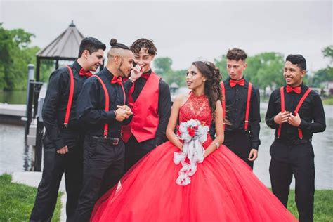 Red Quinceanera Dresses With Chambelanes Dresses Images 2022